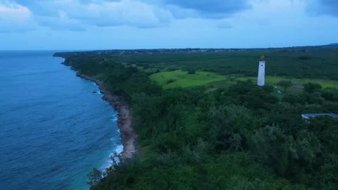 Harrison's Point Lighthouse aerial view, Barbados Stock Footage 327429473
