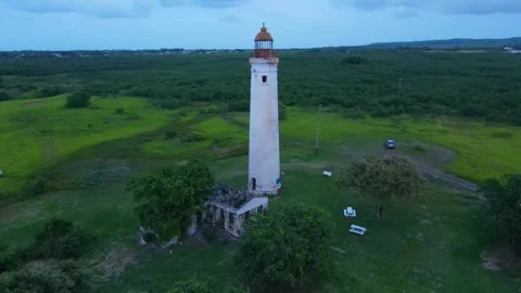 Harrison's Point Lighthouse aerial view, Barbados Stock Footage 327429487