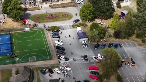 Harrogate, Yorkshire UK, 16th August 2026: Aerial footage of a charity car .. Stock Footage 343841431