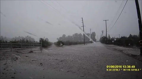 Harrowing Flash Flood Roadway Experience - 06 Jan 2016 Stock-Footage 205313757
