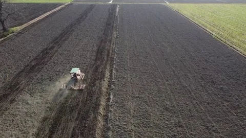 Harrowing the soil with old caterpillar tractor Vídeo Stock 149223504