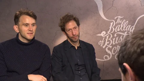 Harry Melling and Tim Blake at The Ballad of Buster Scruggs interviews 2018 Video stock 100168632