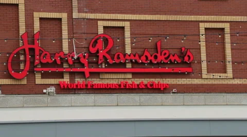 Harry ramsdens fish and chips and yellow bus Stock Footage 47893215