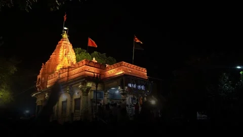 Harsiddhi Temple Illuminated at Night  Devotional Glow and Sacred Aura Stock Footage 316331315