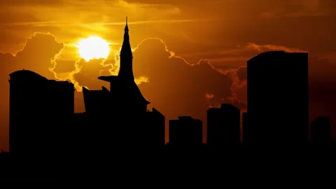 Hartford Skyline, Time Lapse at Sunset with Red Clouds and Fiery Sky Stock Footage 265601420