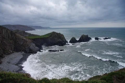 Hartland Point Devon waves crashing on shore Foto stock