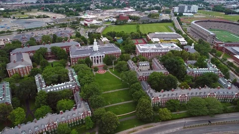 Harvard business school Massachusetts 4k prores drone shot Stock Footage