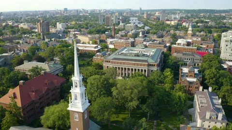 Harvard Library and Harvard Yard on Beautiful Summer Day. Aerial Shot Stock Footage 167323501