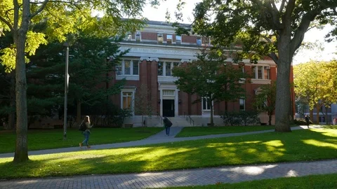 Harvard University - Students walking in front of the Emerson Hall. Stock Footage 83568562