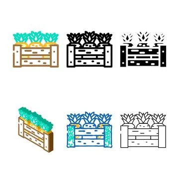 Harvest box pineapple color set icon vector 스톡 일러스트