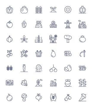 Harvest Editable Vector Set with 42 High Resolution Bold Line Icons Stock Illustration