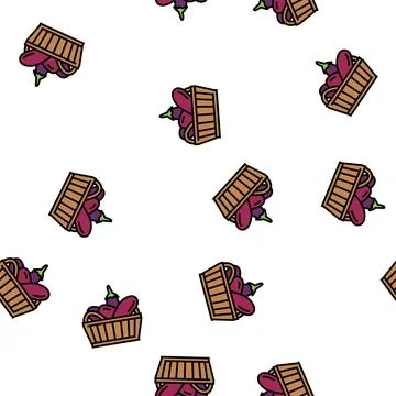 Harvest eggplant vector seamless pattern Stock Illustration