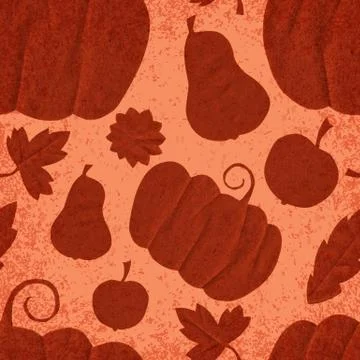 Harvest. Fall Fest. Seamless Pattern. Hand paper cut elements. Apple, pears,  Stock Photos