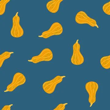 Harvest fall seamless random pattern with simple orange pumpkin elements. Blu 스톡 일러스트