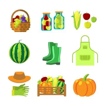 Harvest flat vector set. イラスト素材