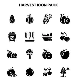 Harvest Glyph Vector Icons Pack Stock Illustration