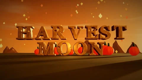 Harvest Moon Burnished Copper 3D Letters with Pumpkins and Falling Maple Leaves Vídeos de archivo 343371005