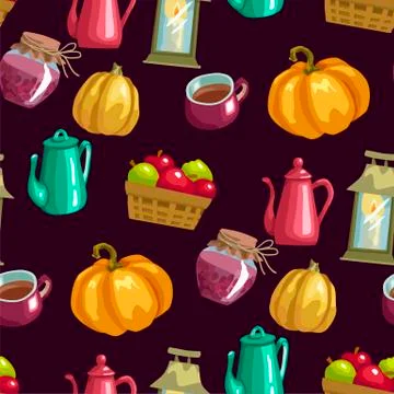 Harvest season seamless vector pattern with household elements 스톡 일러스트