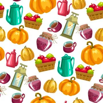 Harvest season seamless vector pattern with household elements イラスト素材