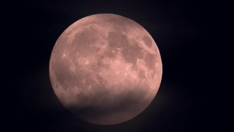 Harvest supermoon rising though clouds Stock Footage 318554220
