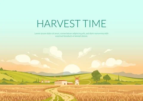 Harvest time poster flat vector template Stock Illustration
