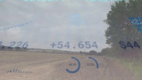 Harvested field backing HUDs data starting bars rising gauges updating layers Stock Footage 333220930