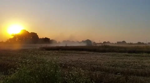 Harvested Field at Sunset 2 Stock Footage 52123930