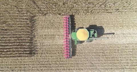 Harvester backing up from crop of maize corn with full reservoir on top Stock Footage 93855049