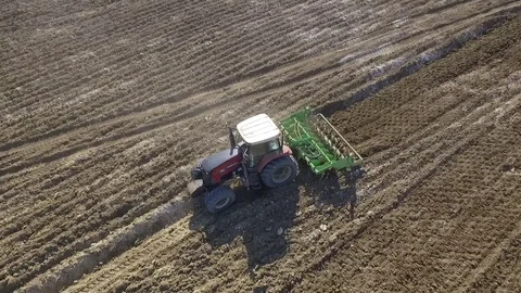 Harvester crop industrial footage overhead aerial vineyard harvest agriculture Stock Footage