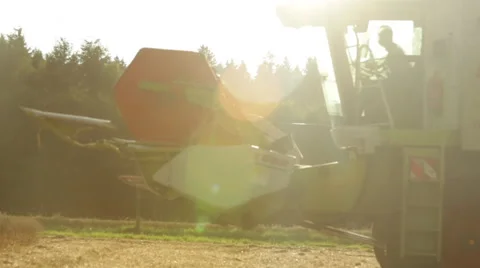Harvester Driving Through Wheat Field Stock Footage