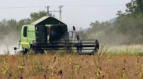 Harvester in Field - Close up Stock Footage 52123726