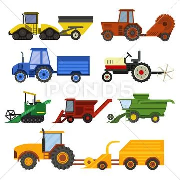 Harvester machine vector set Stock Illustration