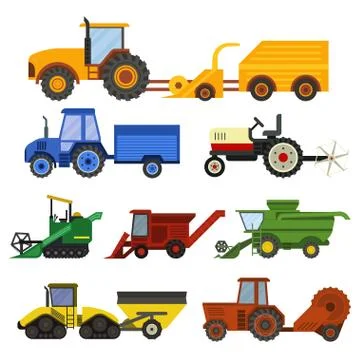 Harvester machine vector set Stock Illustration