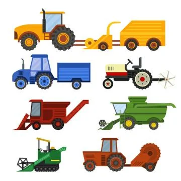 Harvester machine vector set Stock Illustration