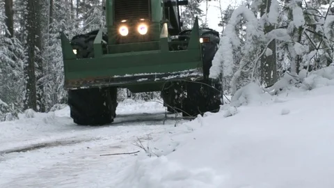The harvester passing by in a forest Stock Footage 69968490