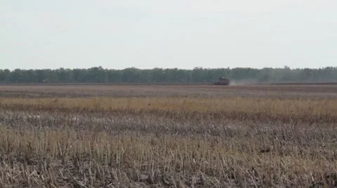 Harvester resting in field Stock Footage 48059943