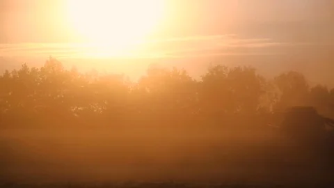 Harvester at sunset Video stock 77849317