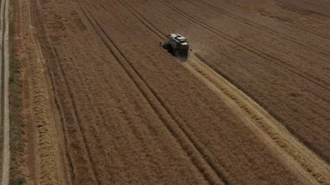 Harvester  in a wheat field 2 Stock Footage 144203205