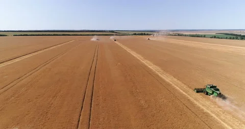 Harvesting by combines 3 Stock Footage 106118187