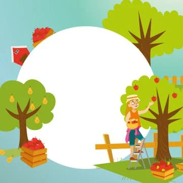Harvesting flat poster Stock Illustration