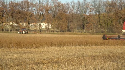 Harvesting machine working in the field. Combine harvester agricultural machine Stock Footage 220807555