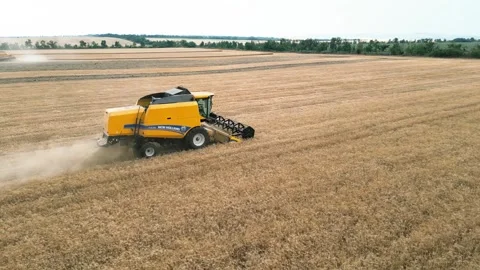Harvesting machine working in the field. Top view Stock Footage 249281917