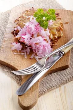 Hash browns with grated radish Stock Photos