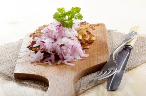 Hash browns with grated radish Stock Photos