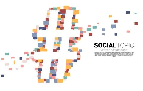Hash tag flow to big hash background .concept for social media topic and news Stock Illustration