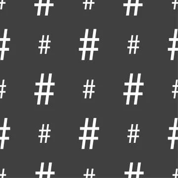 Hash tag icon. Seamless pattern on a gray background. Illustrazione stock