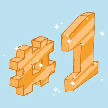 Hashtag and 1 icon. Vector illustration of 3d hashtag and number 1. Hand draw Stock Illustration