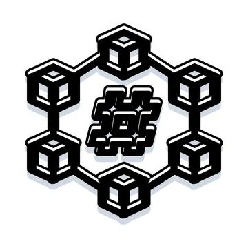 Hashtag blockchain network distributing digital data blocks Stock Illustration