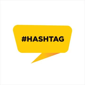 Hashtag button, sign, label, icon. Yellow color. Black text. Stock Illustration