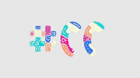 Hashtag #CC. Animated text. Transparent Alpha channel, 4K video. Colored funn Stock Footage 159467448